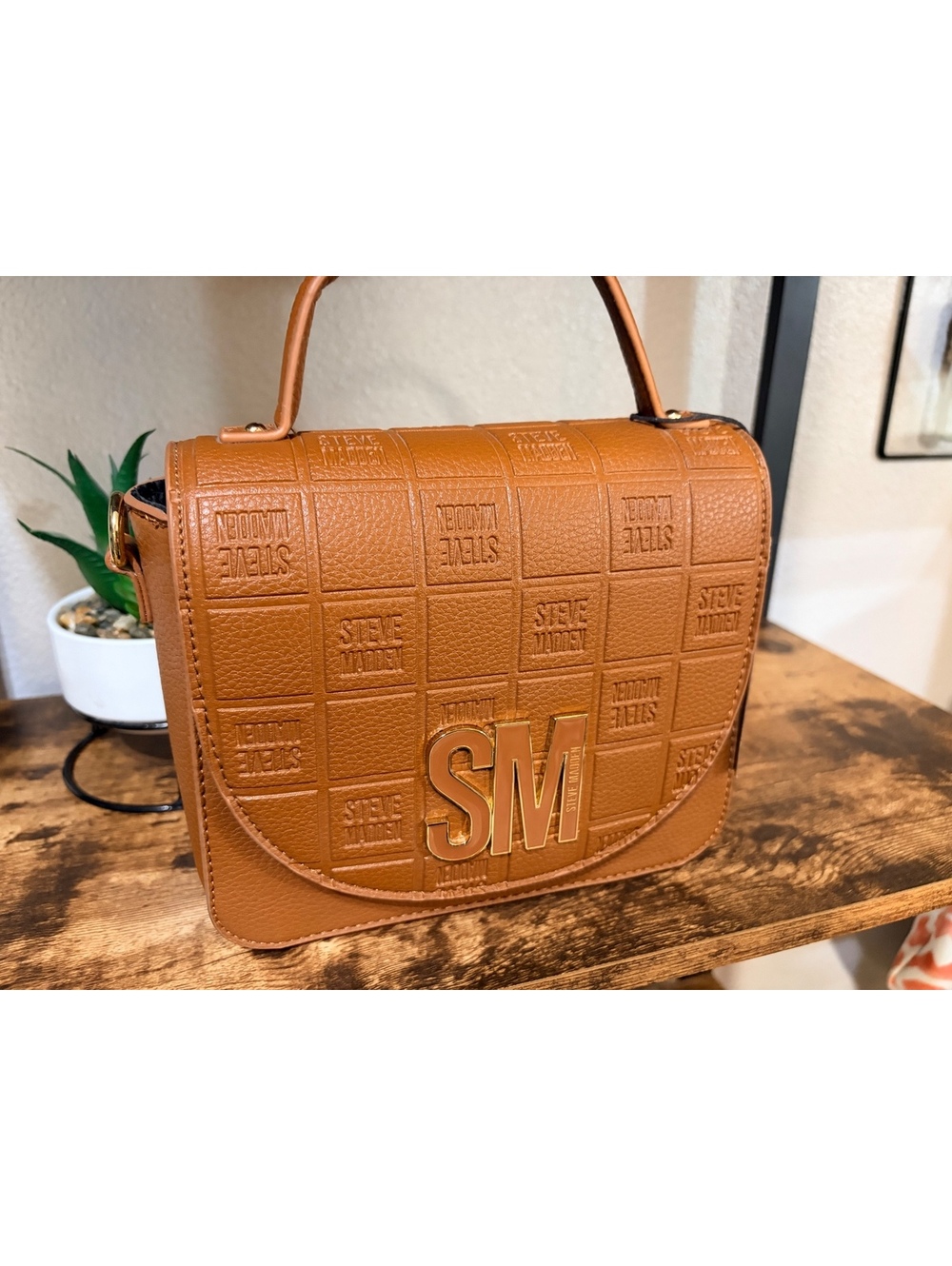 Steve Madden BMelly Cognac Brown Shoulder Bag Handbag with Adjustable Strap